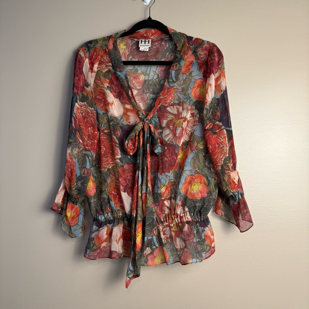 Haute Hippie Silk Sheer Floral Blouse - Picture 2 of 11